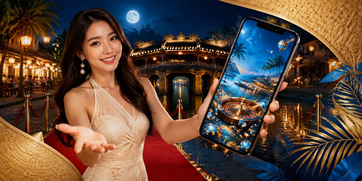 Thiếu nữ đội nón lá tại Hội An sử dụng điện thoại tham gia casino trực tuyến